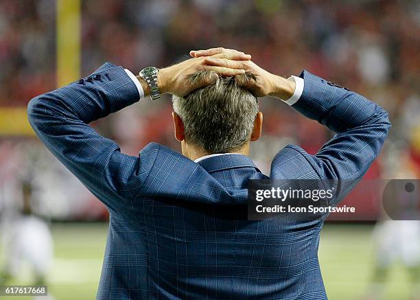 Atlanta Falcons General Manager Thomas Dimitroff reacts in the San Diego Chargers 33-30 victory in overtime over the Atlanta Falcons at the Georgia...