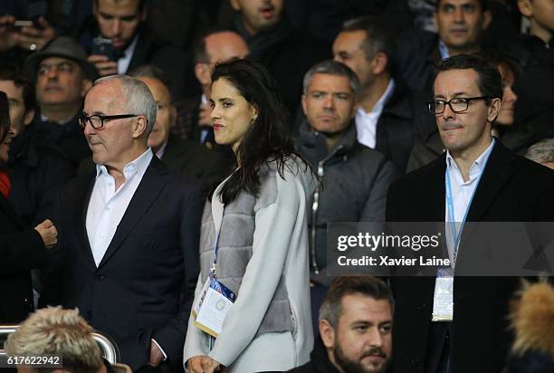 Frank McCourt and his wife Monica McCourt and Jacques-Henri Eyraud attend the French Ligue 1 match between Paris Saint-Germain and Olympique de...