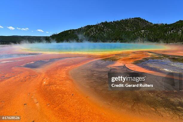 beautiful grand prismatic spring, yellowstone national park, wyoming, united states - yellowstone river stock pictures, royalty-free photos & images