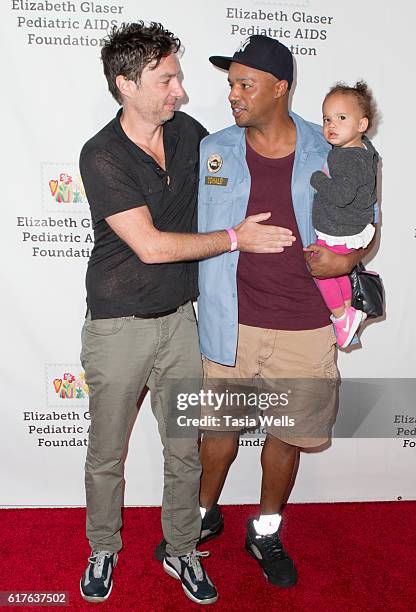 Actor Zach Braff and actor Donald Faison attend Elizabeth Glaser Pediatric Aids Foundation "A Time For Heroes" family festival at Smashbox Studios on...