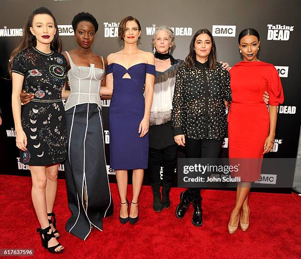 Actresses Christian Serratos, Danai Gurira, Lauren Cohan, Melissa McBride, Alanna Masterson and Sonequa Martin attend AMC presents "Talking Dead...