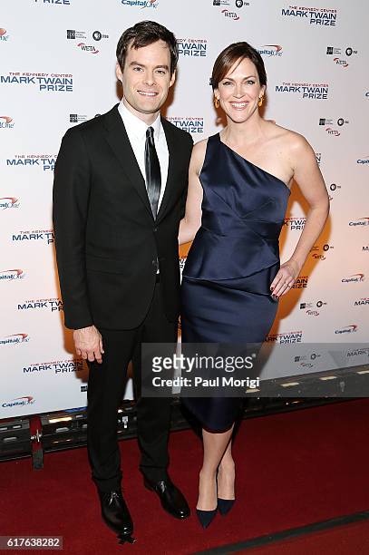 Bill Hader and Maggie Carey arrive to The Kennedy Center Mark Twain Prize Honors Bill Murray event at The Kennedy Center on October 23, 2016 in...