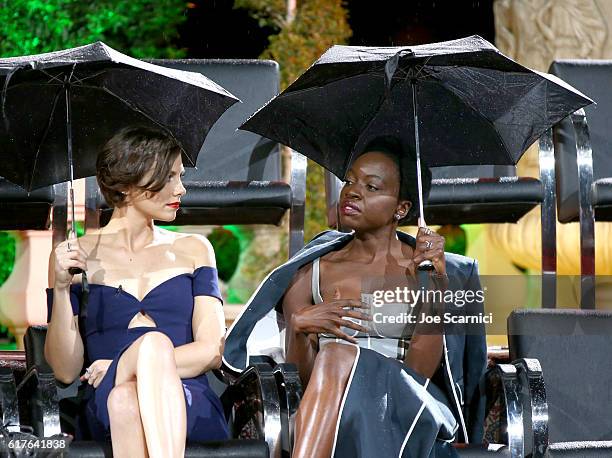 Actors Lauren Cohan and Danai Gurira speak onstage during AMC presents "Talking Dead Live" for the premiere of "The Walking Dead" at Hollywood...