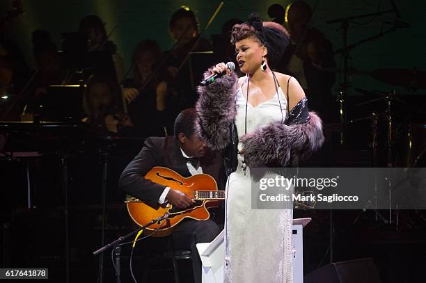 Singer Andra Day performs at the Apollo Celebration of Ella at The Apollo Theater on October 22, 2016 in New York City.