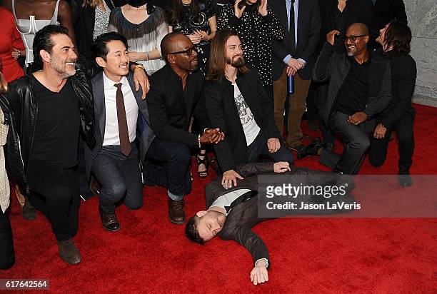 Jeffrey Dean Morgan, Steven Yeun, Lennie James, Tom Payne, Chris Hardwick, Seth Gilliam and Norman Reedus attend the live, 90-minute special edition...