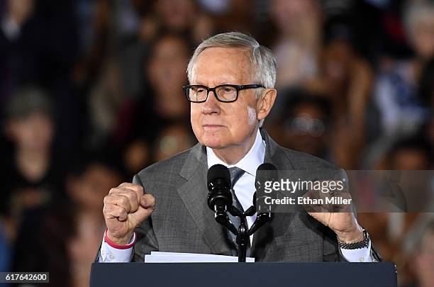 Senate Minority Leader Harry Reid speaks at a campaign rally with U.S. President Barack Obama for Democratic presidential nominee Hillary Clinton at...