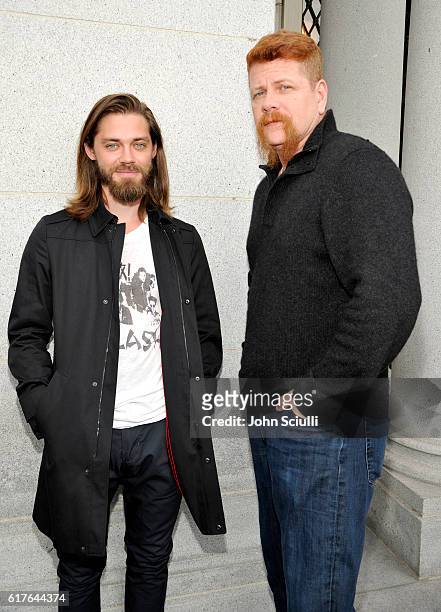Actors Tom Payne and Michael Cudlitz attend AMC presents "Talking Dead Live" for the premiere of "The Walking Dead" at Hollywood Forever on October...