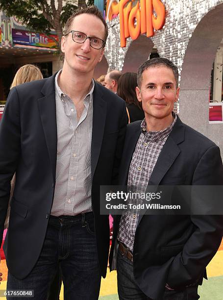 Screenwriter/Co-Producer Glenn Berger and Screenwriter/Co-Producer Jonathan Aibel attend the premiere Of 20th Century Fox's "Trolls" at Regency...