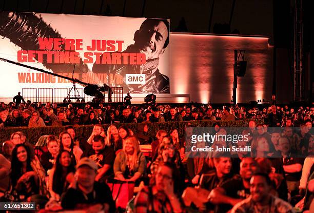 View of the audience at AMC presents "Talking Dead Live" for the premiere of "The Walking Dead" at Hollywood Forever on October 23, 2016 in...