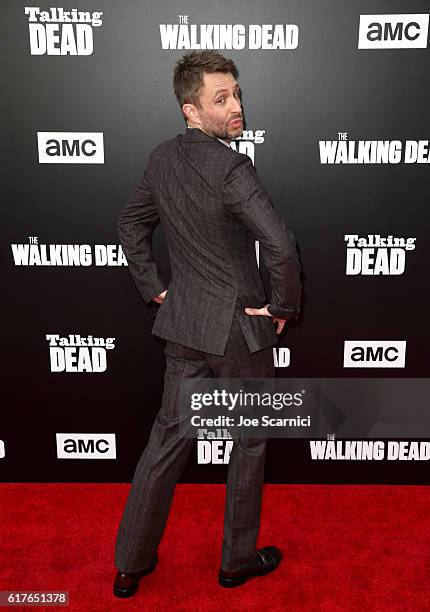 Host Chris Hardwick attends AMC presents "Talking Dead Live" for the premiere of "The Walking Dead" at Hollywood Forever on October 23, 2016 in...