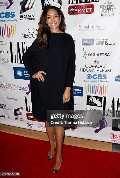 Gina Torres attends the 12th annual La Femme International Film Festival closing ceremony at The Los Angeles Theatre Center on October 23, 2016 in...