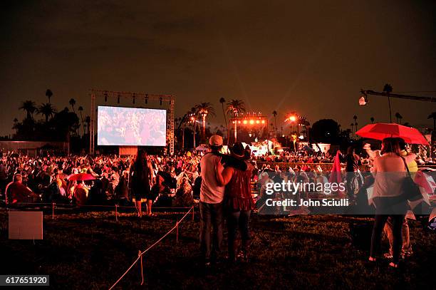 View of the audience at AMC presents "Talking Dead Live" for the premiere of "The Walking Dead" at Hollywood Forever on October 23, 2016 in...