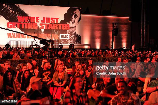 View of the audience at AMC presents "Talking Dead Live" for the premiere of "The Walking Dead" at Hollywood Forever on October 23, 2016 in...