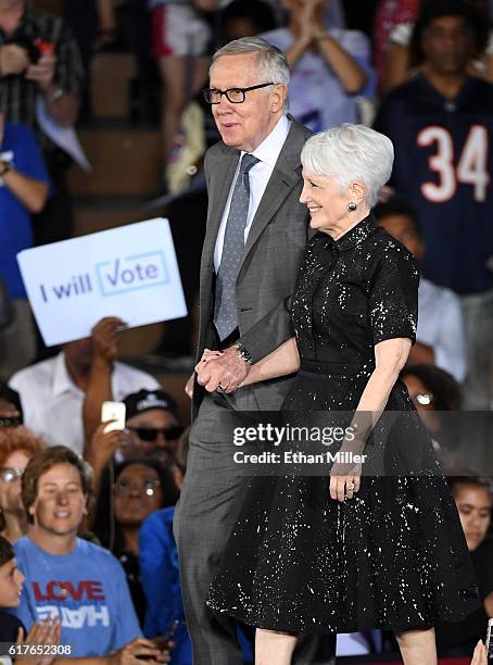 Senate Minority Leader Harry Reid and his wife Landra Reid arrive at a campaign rally with U.S. President Barack Obama for Democratic presidential...