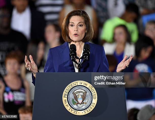 Former Nevada Attorney General and Democratic U.S. Senate candidate Catherine Cortez Masto speaks at a campaign rally with U.S. President Barack...