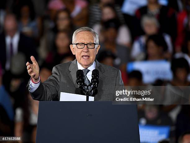 Senate Minority Leader Harry Reid speaks at a campaign rally with U.S. President Barack Obama for Democratic presidential nominee Hillary Clinton at...