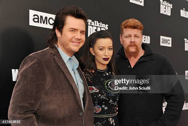 Actors Josh McDermitt, Christian Serratos and Michael Cudlitz speaks attend AMC presents "Talking Dead Live" for the premiere of "The Walking Dead"...