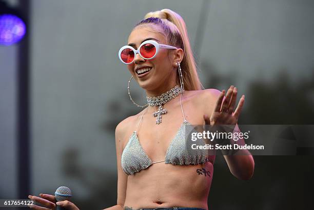 Singer Kali Uchis performs onstage during the Beach Goth Festival at The Observatory on October 23, 2016 in Santa Ana, California.