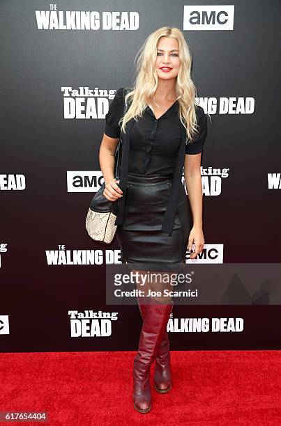 Model Jennifer Akerman attends AMC presents "Talking Dead Live" for the premiere of "The Walking Dead" at Hollywood Forever on October 23, 2016 in...