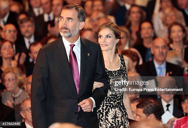 King Felipe VI of Spain and Queen Letizia of Spain attend the Princesa de Asturias Awards 2016 ceremony at the Campoamor Theater on October 21, 2016...