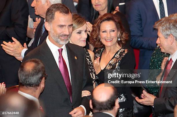 King Felipe VI of Spain , Queen Letizia of Spain and her mother Paloma Rocasolano attend the Princesa de Asturias Awards 2016 ceremony at the...