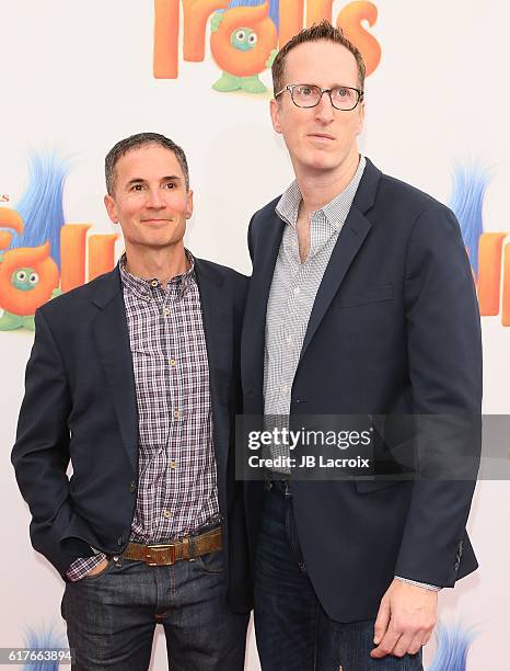 Jonathan Aibel and Glenn Berger attend the premiere of 20th Century Fox's 'Trolls' on October 23, 2016 in Westwood, California.