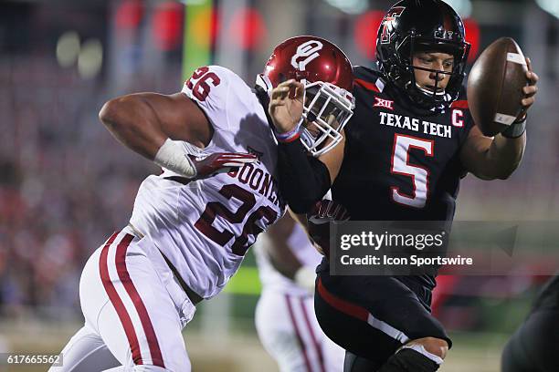 Texas Tech University quarterback Patrick Mahomes II carries the ball into the endzone for a touchdown during the Texas Tech University Red Raider's...