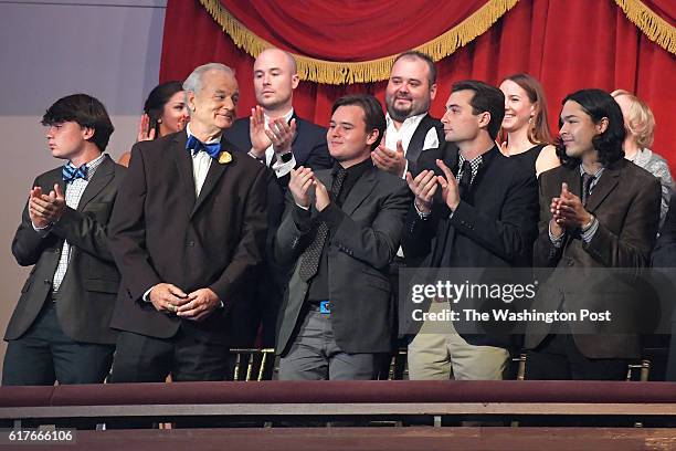 Bill Murray acknowledges the crowd gathered at the 19th annual Kennedy Center's Mark Twain prize for American humor awarded this year to him October...