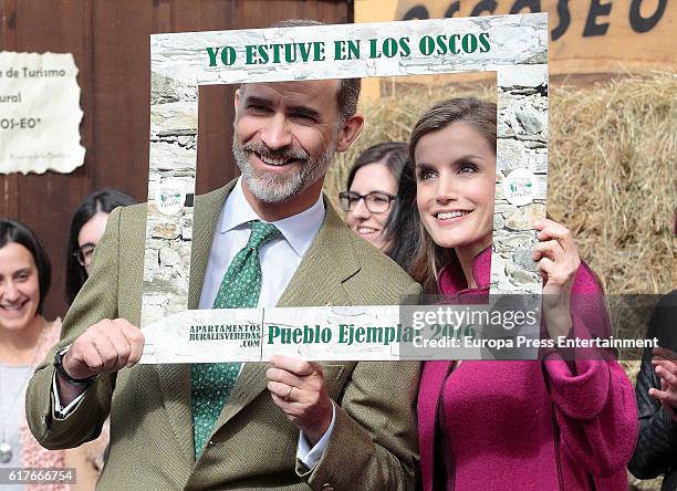 King Felipe VI of Spain and Queen Letizia of Spain visit Los Oscos Region on October 22, 2016 in Los Oscos, Spain. The region of Los Oscos was...