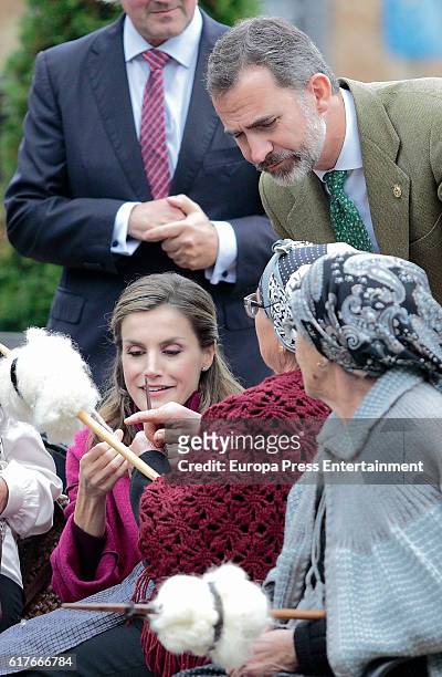 King Felipe VI of Spain and Queen Letizia of Spain visit Los Oscos Region on October 22, 2016 in Los Oscos, Spain. The region of Los Oscos was...