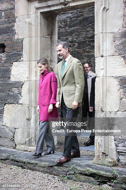 King Felipe VI of Spain and Queen Letizia of Spain visit Los Oscos Region on October 22, 2016 in Los Oscos, Spain. The region of Los Oscos was...