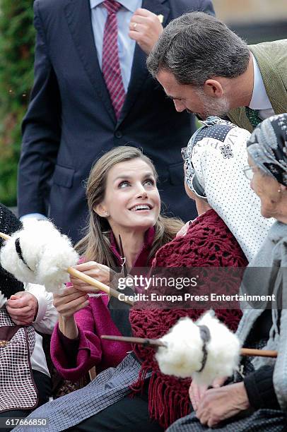 King Felipe VI of Spain and Queen Letizia of Spain visit Los Oscos Region on October 22, 2016 in Los Oscos, Spain. The region of Los Oscos was...