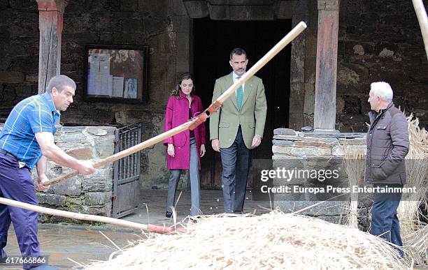 King Felipe VI of Spain and Queen Letizia of Spain visit Los Oscos Region on October 22, 2016 in Los Oscos, Spain. The region of Los Oscos was...