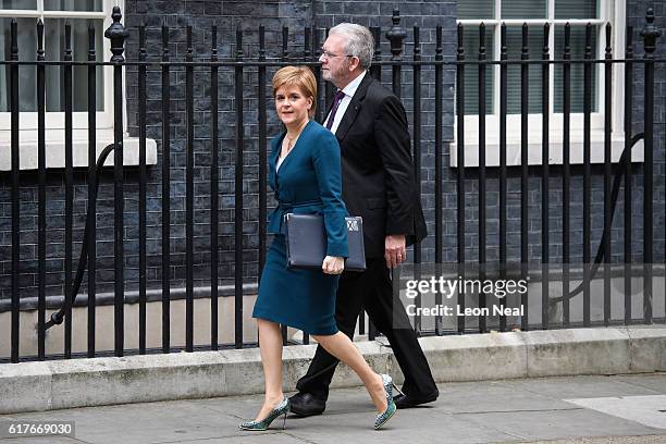 Scottish First Minister Nicola Sturgeon arrives ahead of a meeting between British Prime Minister Theresa May and the leaders of the three devolved...