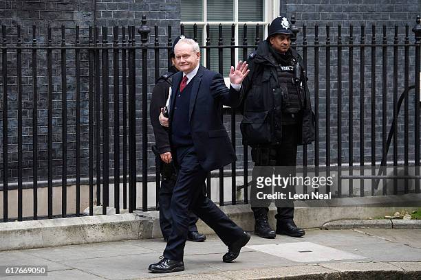 Deputy First Minister of Northern Ireland Martin McGuinness arrives ahead of a meeting between British Prime Minister Theresa May and the leaders of...
