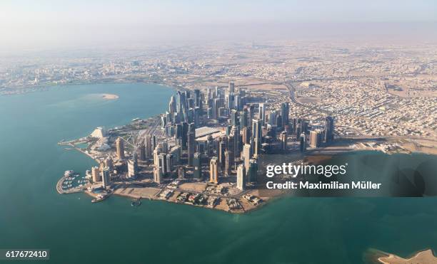 aerial image of west bay, doha, qatar - doha ストックフォトと画像