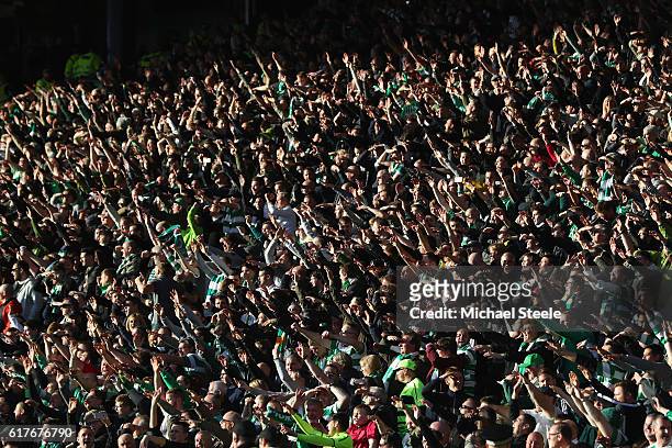 Celtic supporters during the Betfred Cup Semi-Final match between Rangers and Celtic at Hampden Park on October 23, 2016 in Glasgow, Scotland.