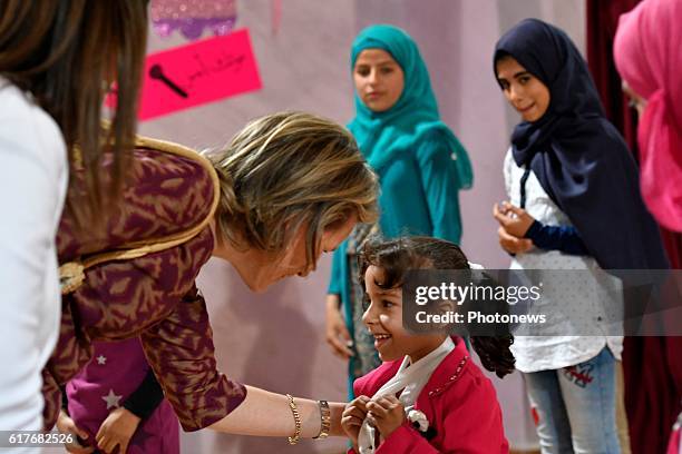 Humanitarian visit of Queen Mathilde to Jordan. Queen Mathilde pictured during her visit of the UNICEF Makani Center in Mafraq