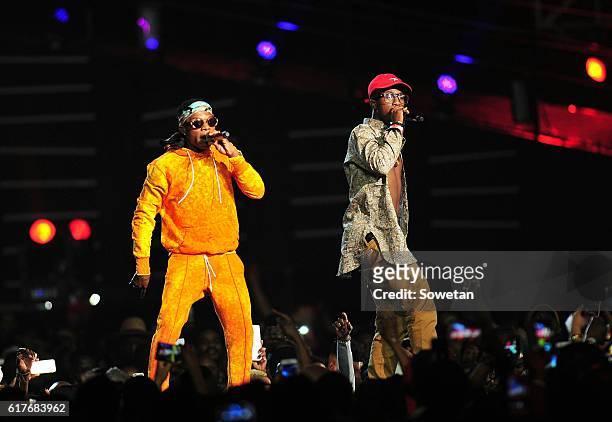 Wizkid and Emtee perform during the 2016 MTV Africa Music Awards at the Ticketpro Dome on October 22, 2016 in Johannesburg, South Africa. MTV Africa...