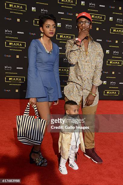 Emtee with his girlfriend and one-year-old son Avery during the 2016 MTV Africa Music Awards at the Ticketpro Dome on October 22, 2016 in...