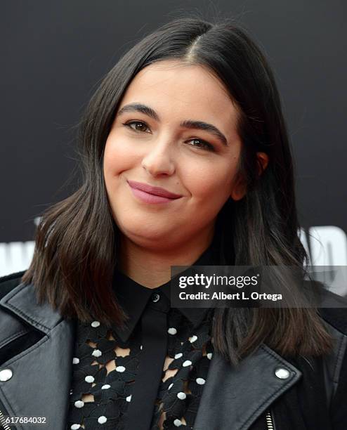 Actress Alanna Masterson arrives for the AMC Presents Live, 90-Minute Special Edition Of "Talking Dead" held at Hollywood Forever on October 23, 2016...