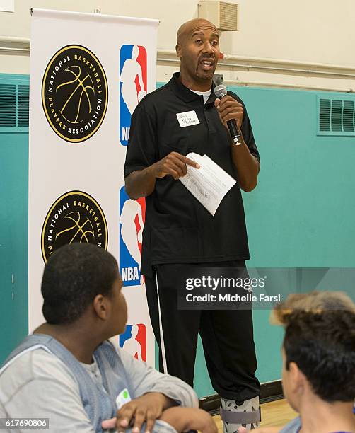 Former NBA player, Bruce Bowen participates in the NBA Clinic at the Miccio Community Center along with the NYPD in Brooklyn, NY on October 14, 2016....