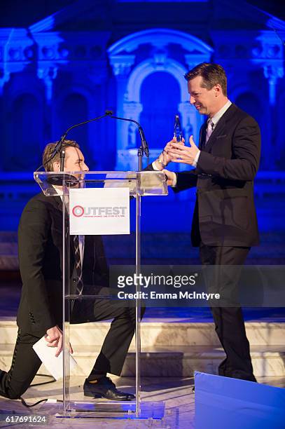 Actors Dax Shepard and Sean Hayes attend the 12th Annual Outfest Legacy Awards at Vibiana on October 23, 2016 in Los Angeles, California.