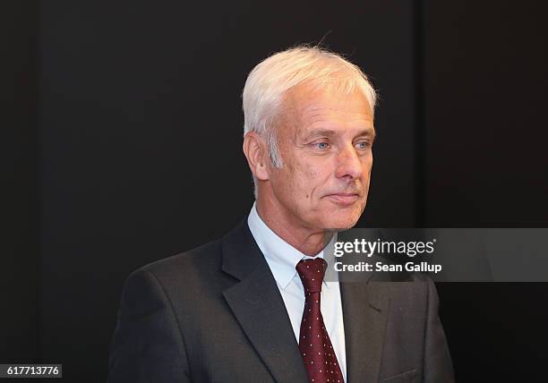 Matthias Mueller , CEO of German carmaker Volkswagen AG, attends an event to present the company's new sustainability council following the council's...