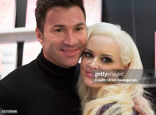 Frankfurt Book Fair 2016. Daniela Katzenberger, German model and actress with her husband Lucas Cordalis.