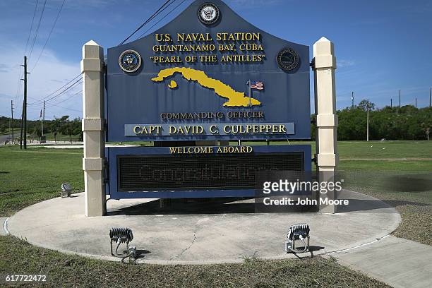 Sign welcomes military personnel to the U.S. Naval Station at Guantanamo Bay, also known as "Gitmo" on October 23, 2016 at Guantanamo Bay, Cuba. The...
