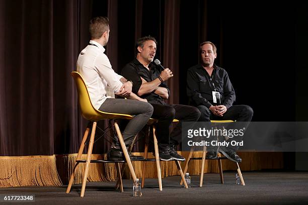 Charles Thorp, Richard Ladkani and Kief Davidson speak onstage during the 19th Annual Savannah Film Festival presented by SCAD - Day 2 on October 23,...