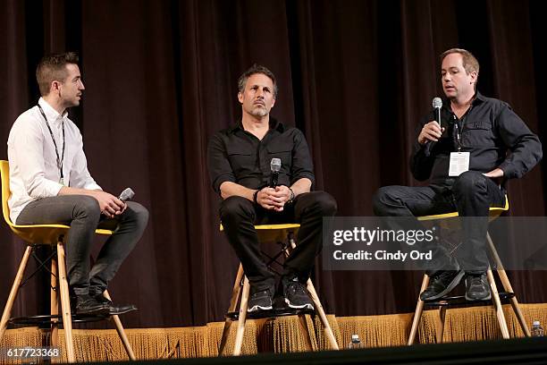 Charles Thorp, Richard Ladkani and Kief Davidson speak onstage during the 19th Annual Savannah Film Festival presented by SCAD - Day 2 on October 23,...