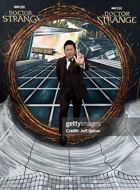Benedict Wong in front of the Doctor Strange inspired 3D Art at a fan screening, to celebrate the release of Marvel Studio's Doctor Strange at the...