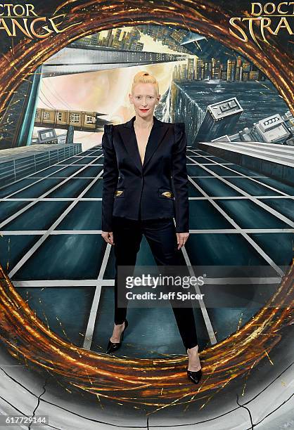 Tilda Swinton in front of the Doctor Strange inspired 3D Art at a fan screening, to celebrate the release of Marvel Studio's Doctor Strange at the...